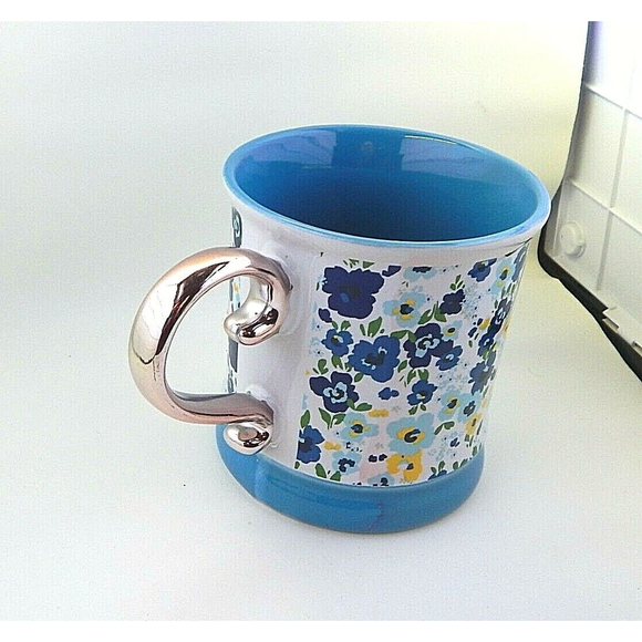 Orly Maison Floral Coffee Mug Teal Gold Handle 16 Oz - Picture 8 of 11